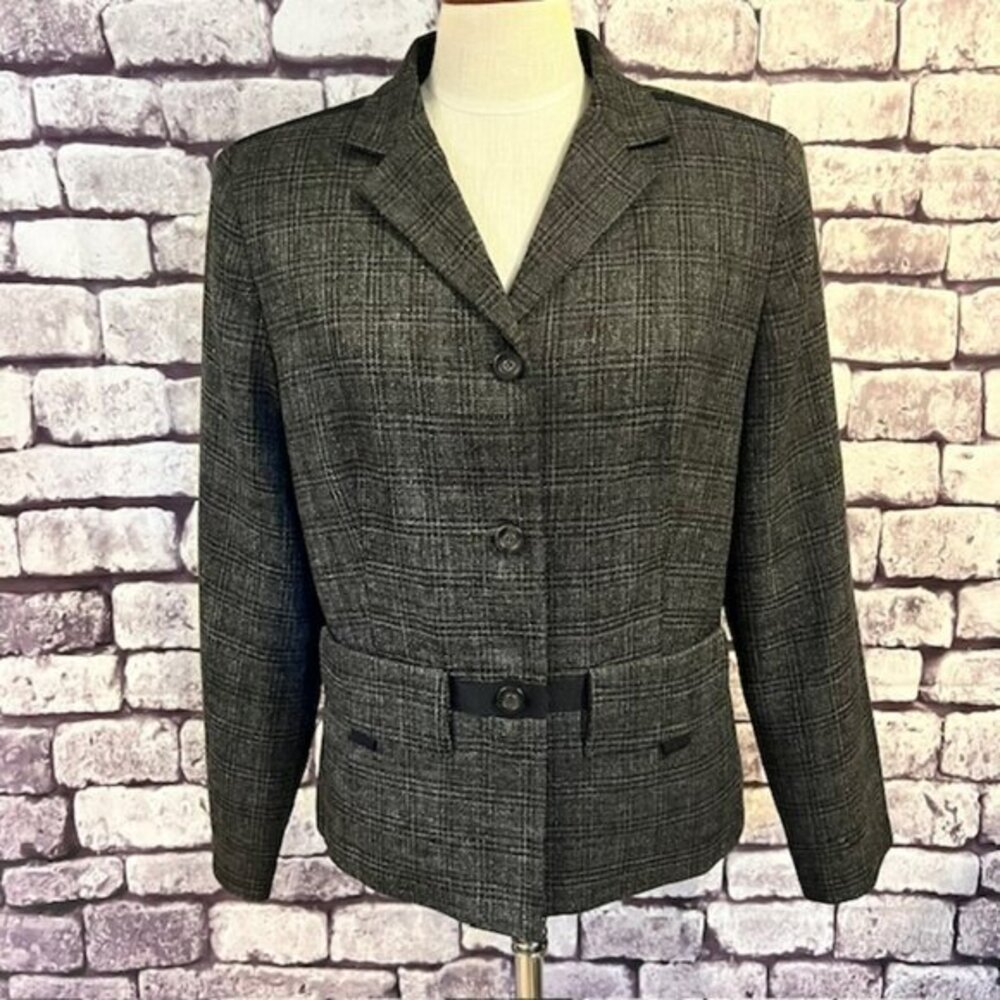 Dressbarn Black & White Plaid W/ Ribbon Decor Jacket Size 14
